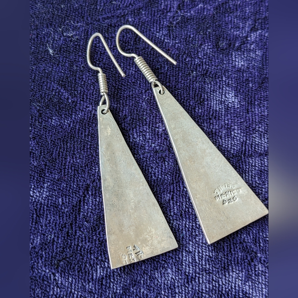 Vintage 925 Sterling Silver Southwestern Drop Earrings By Taxco Mexico - Picture 3 of 8